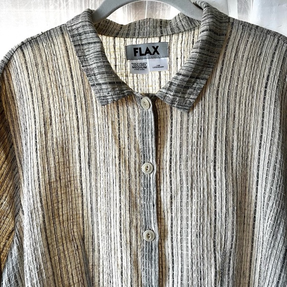 Flax Women's Button Down Shirt - Beige Striped - Picture 3 of 5